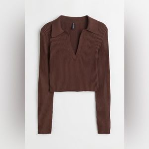 H&M collared ribbed top - brown size small